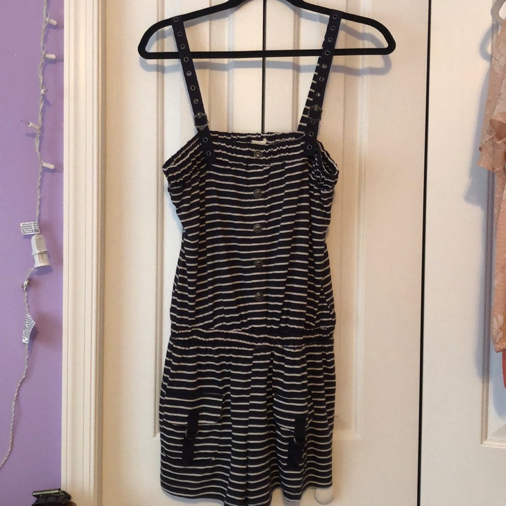 Navy blue and white stripe romper